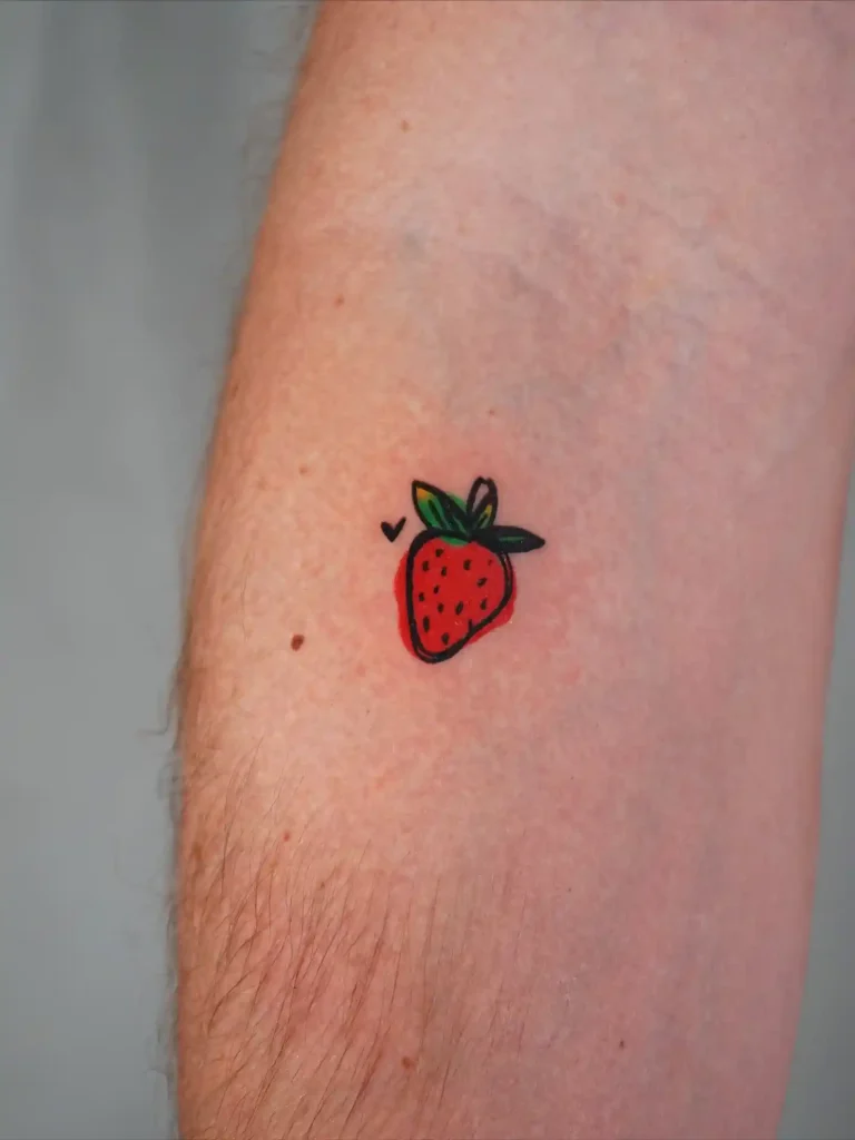 Minimal Strawberry Tattoo on Forearm