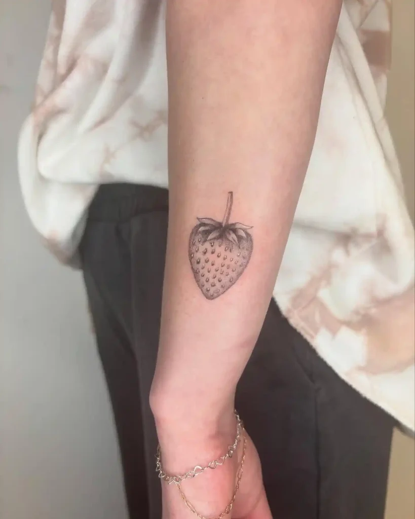 Monochrome Strawberry Tattoo on Inner Forearm