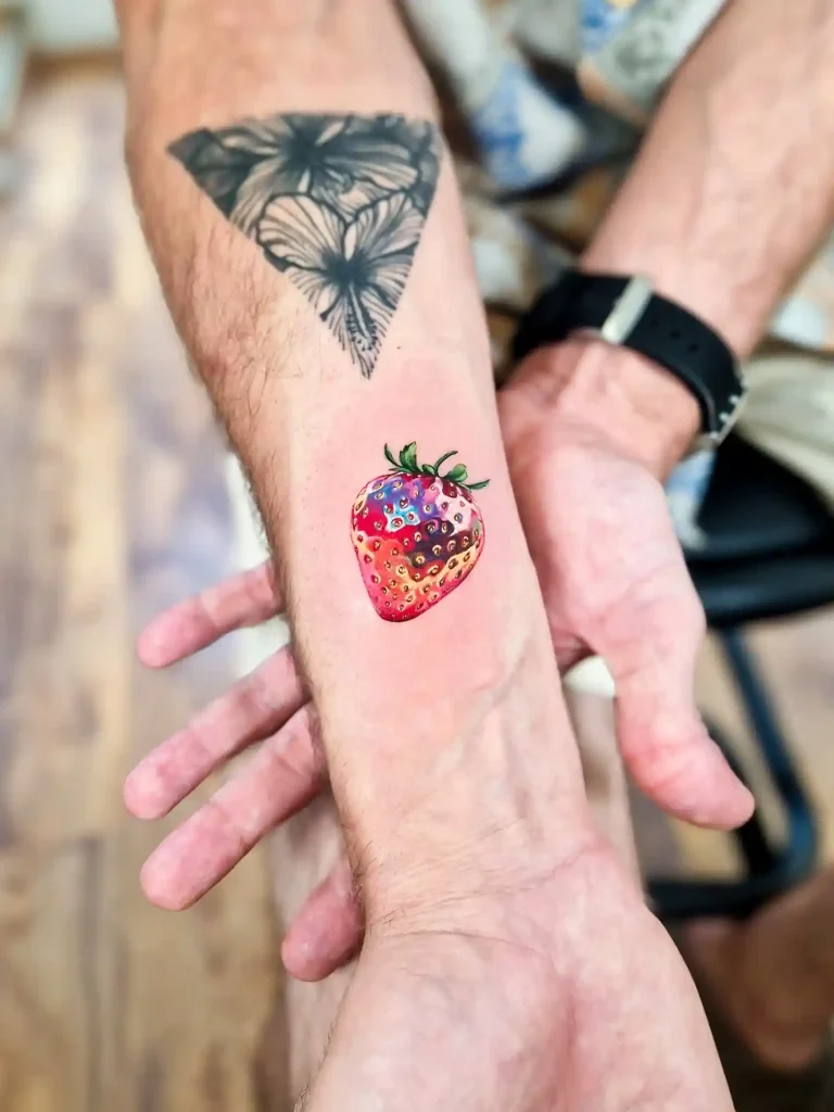 Realistic Strawberry Tattoo on Wrist