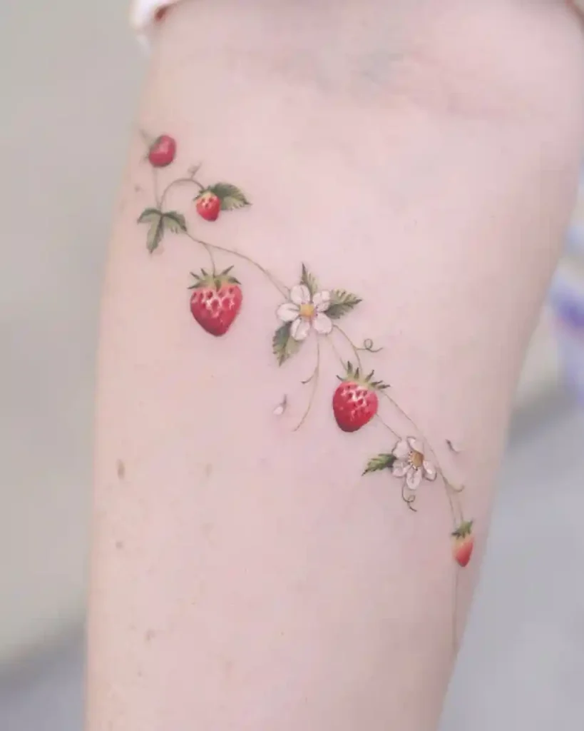 Strawberry Garland Tattoo on Forearm
