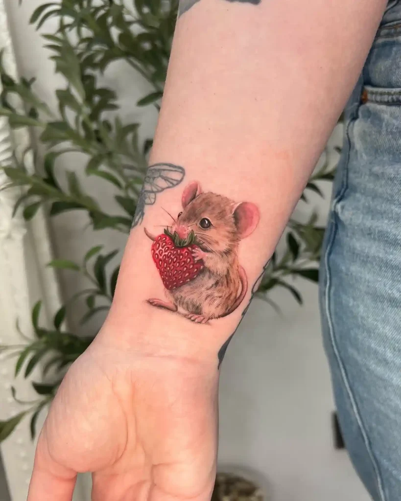 Strawberry Mouse Tattoo on Wrist