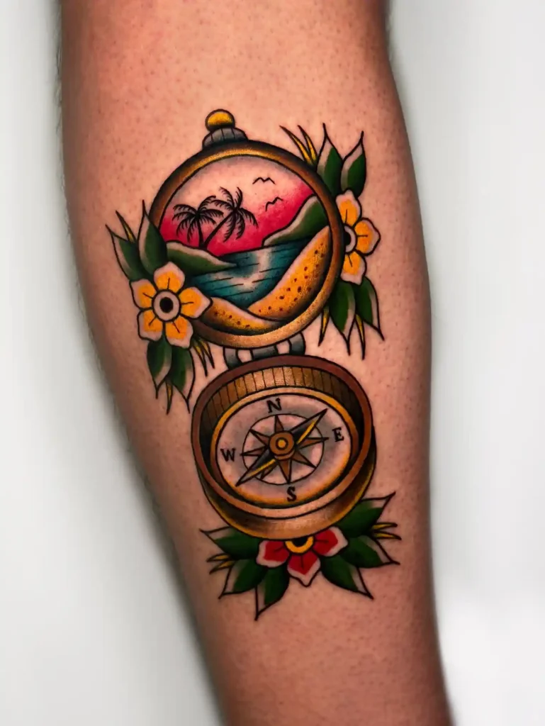 Traditional Sunset Locket Compass on Calf