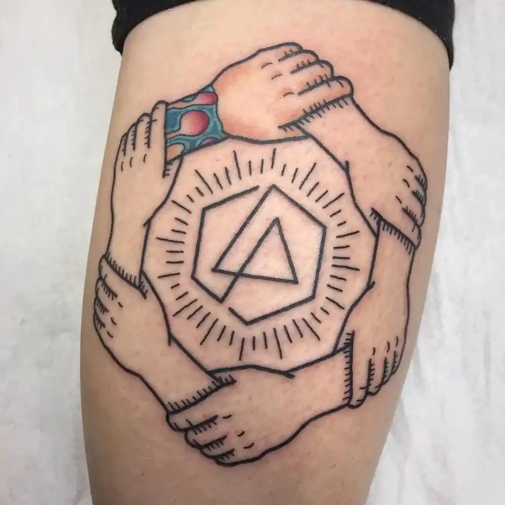 Circle of Hands Unity Symbol on Thigh