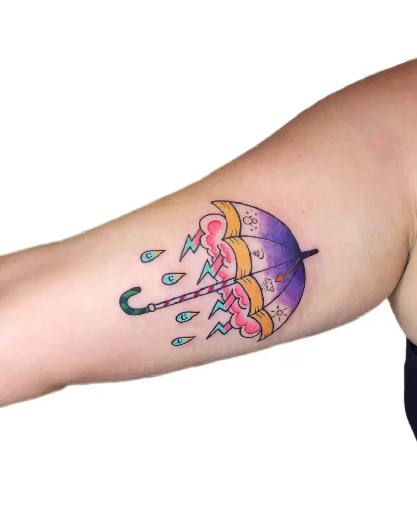 Colorful Cartoon Storm Umbrella on Inner Bicep