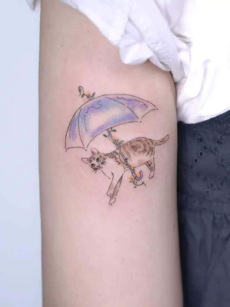 Floating Cat with Umbrella on Upper Arm