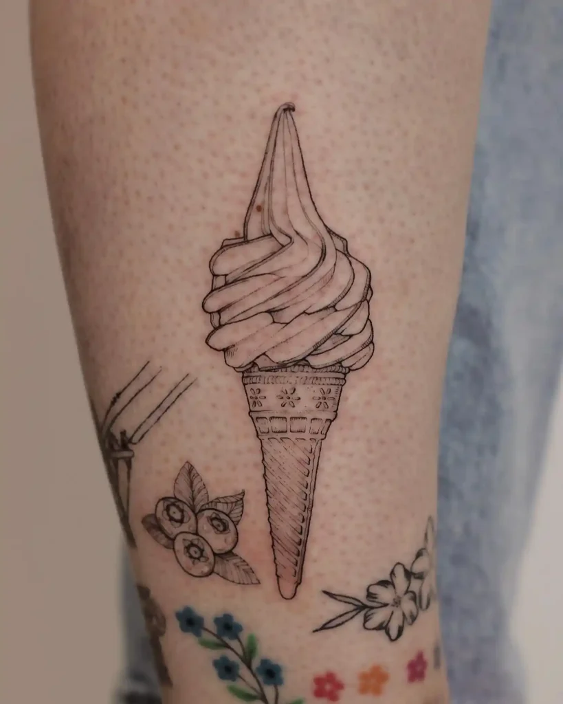 Floral Line Work Cone on Lower Leg