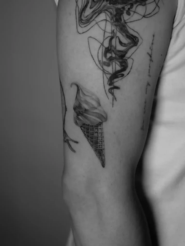Greyscale Soft Serve on Back of Arm