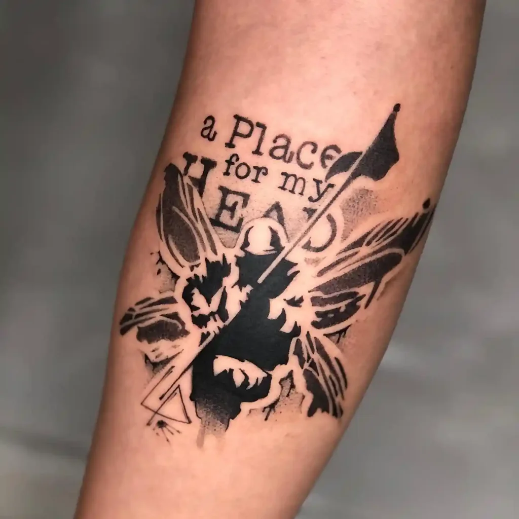 Grunge Text and Soldier on Forearm
