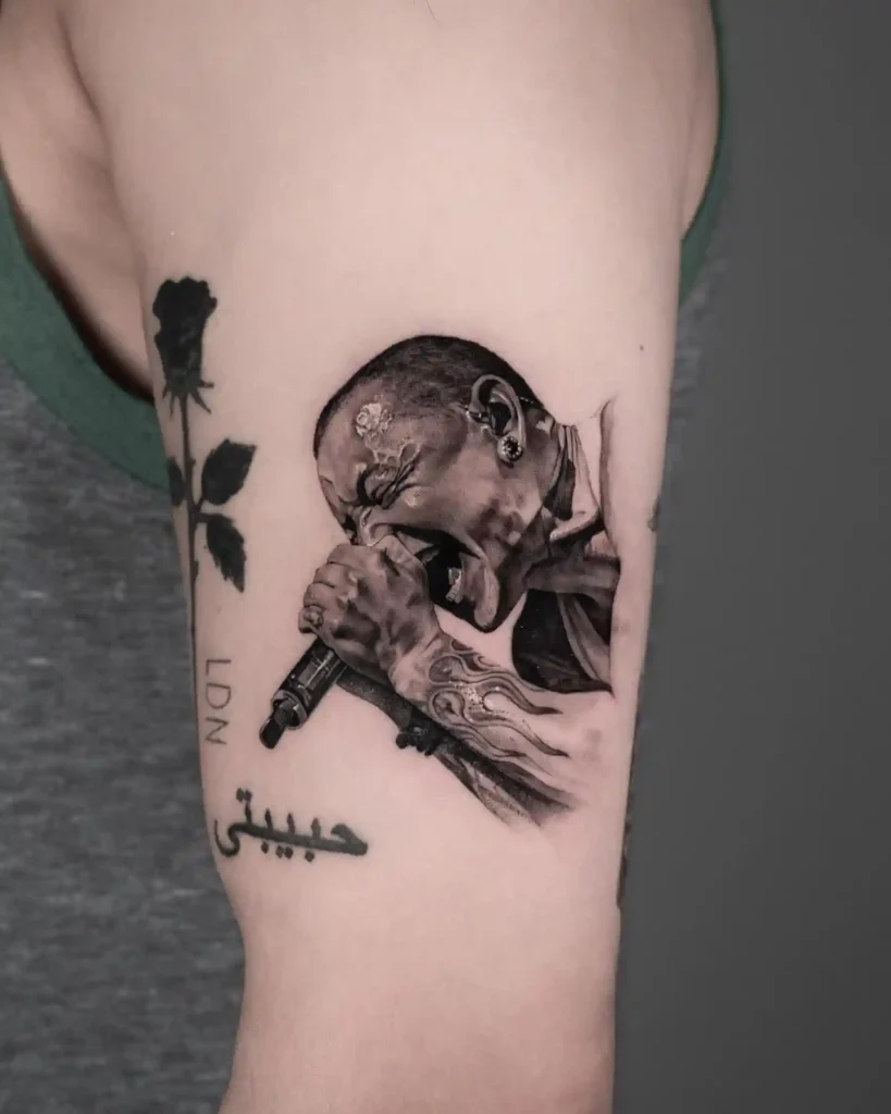 Profile Tribute with Rose on Upper Arm