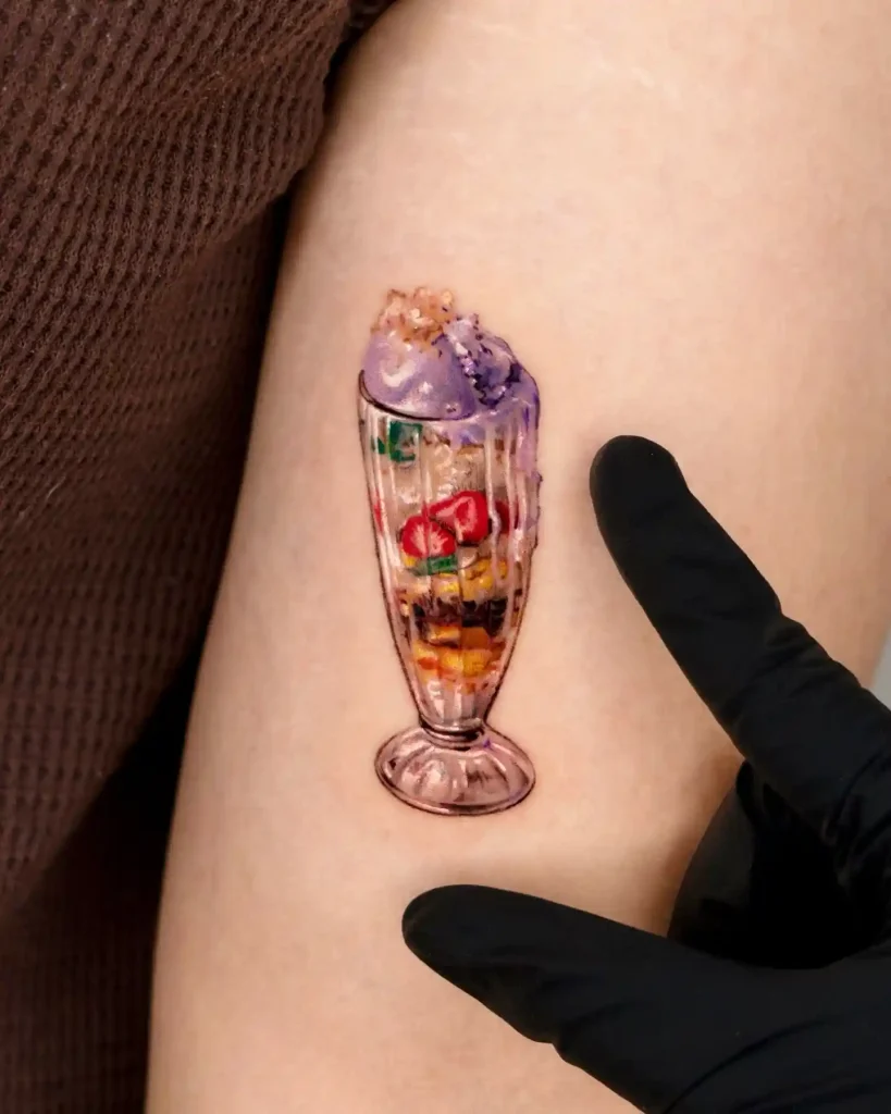 Realistic Fruit Sundae on Upper Arm