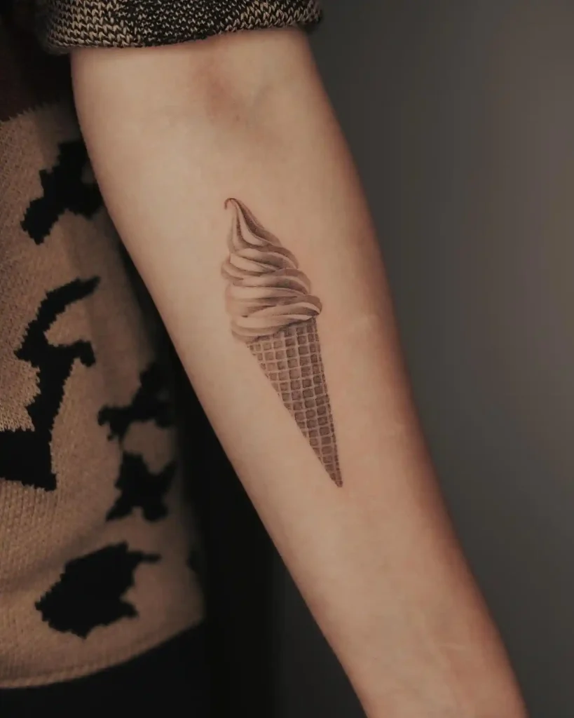 Realistic Soft Serve Cone on Inner Forearm