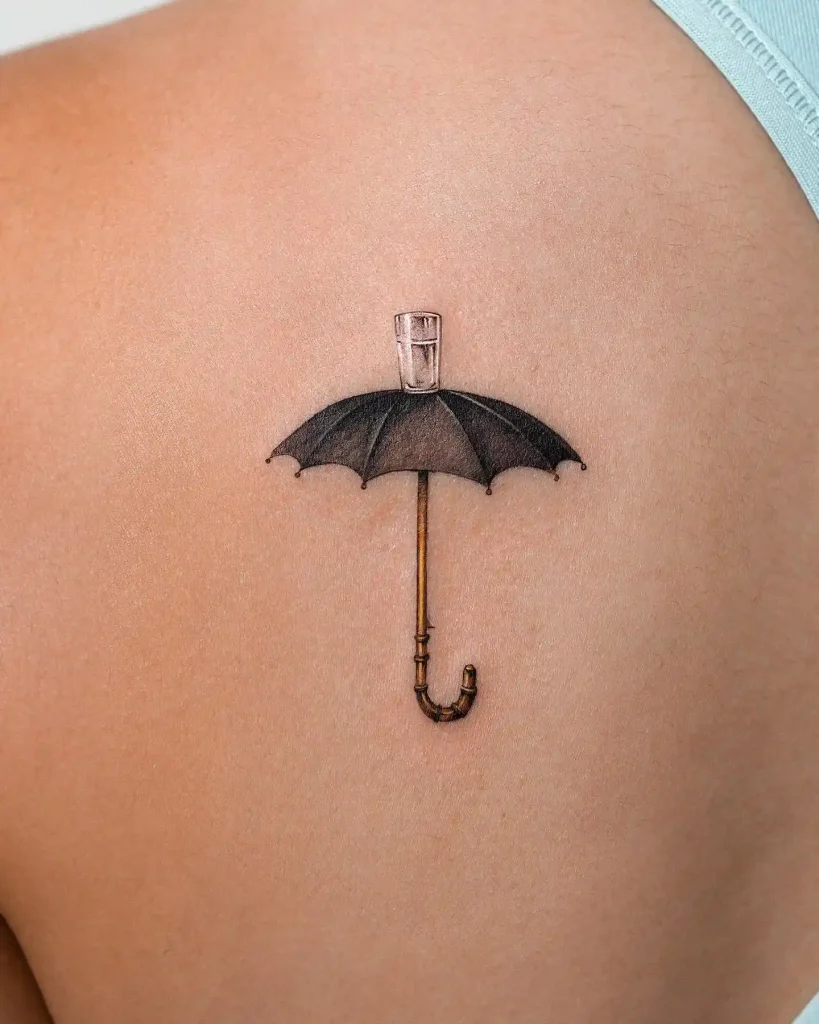 Realistic Umbrella Balancing Glass on Shoulder
