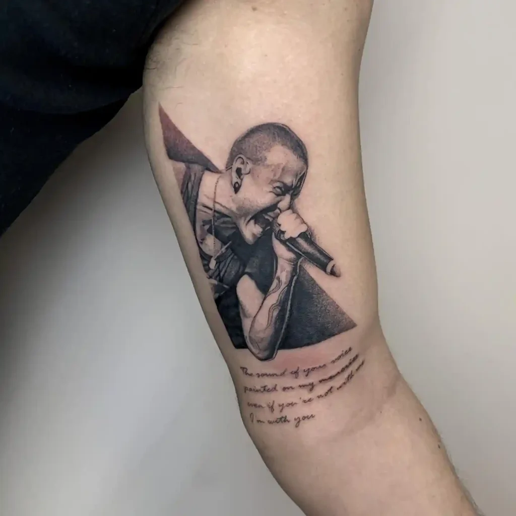 Singing Portrait with Lyrics on Inner Bicep