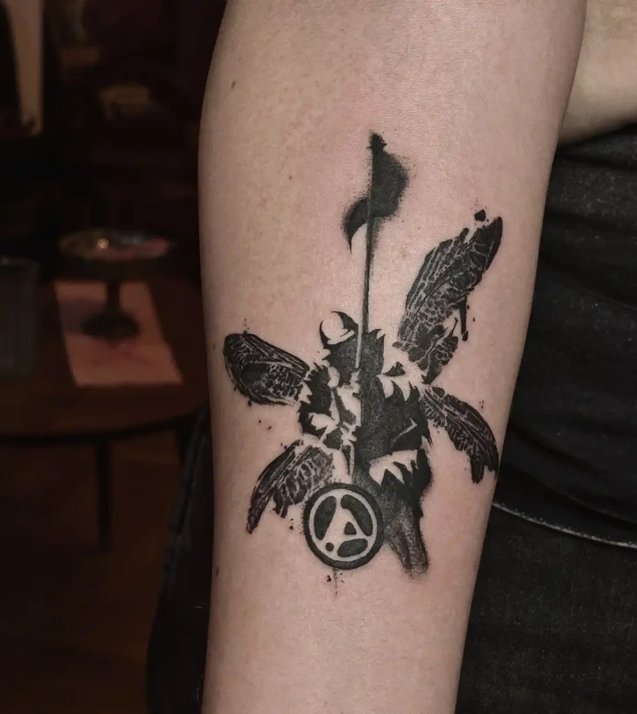 Stencil Soldier with Flag on Forearm