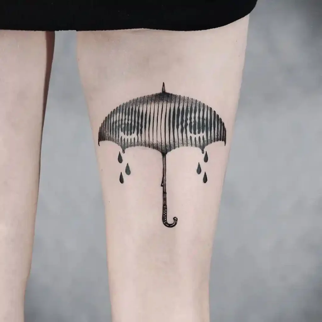 Striped Blackwork Umbrella on Thigh