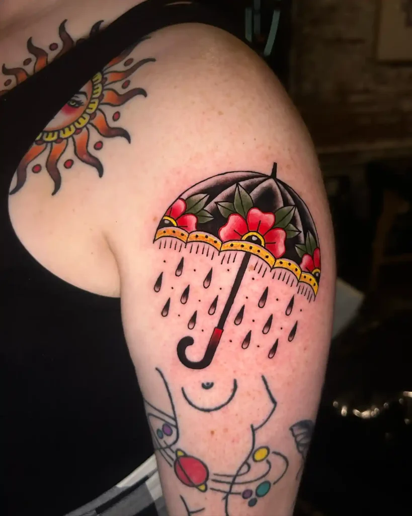 Traditional Floral Umbrella on Upper Arm