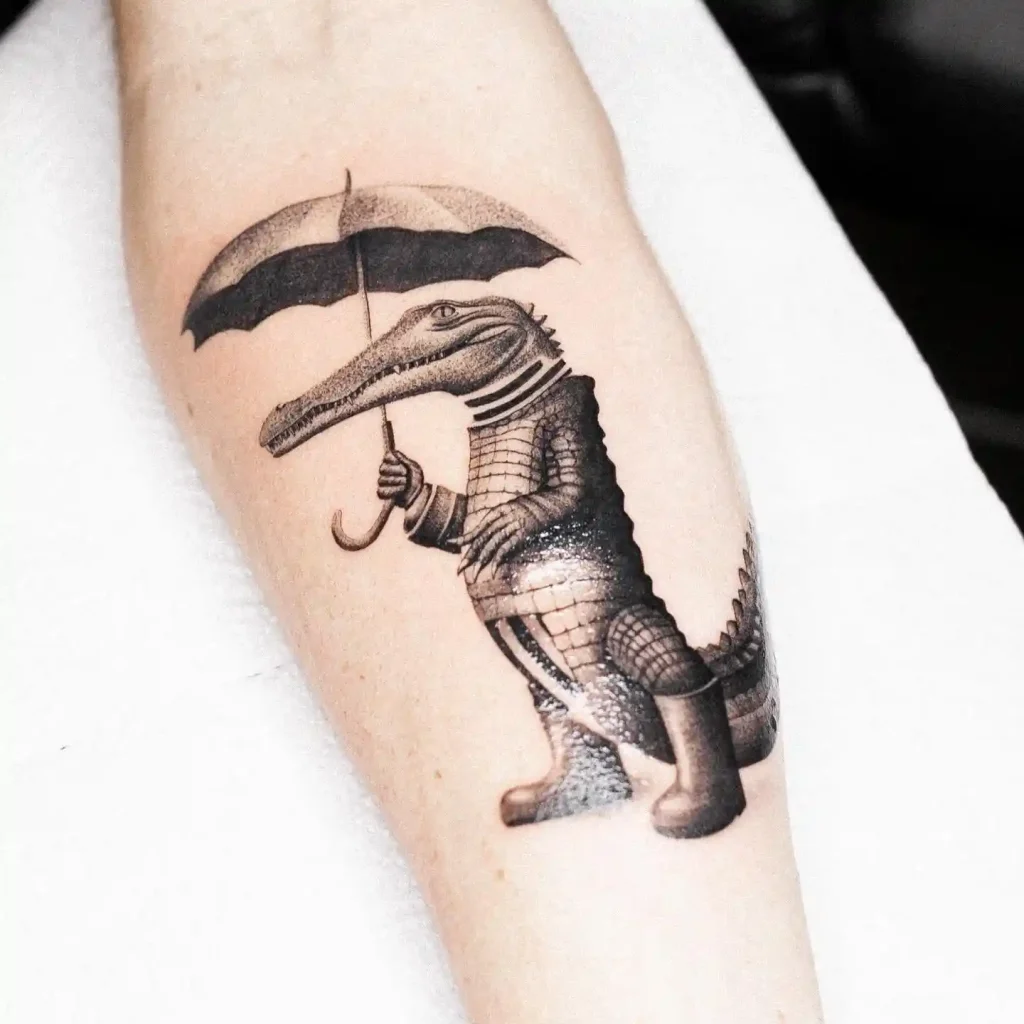 Vintage Crocodile with Umbrella on Forearm