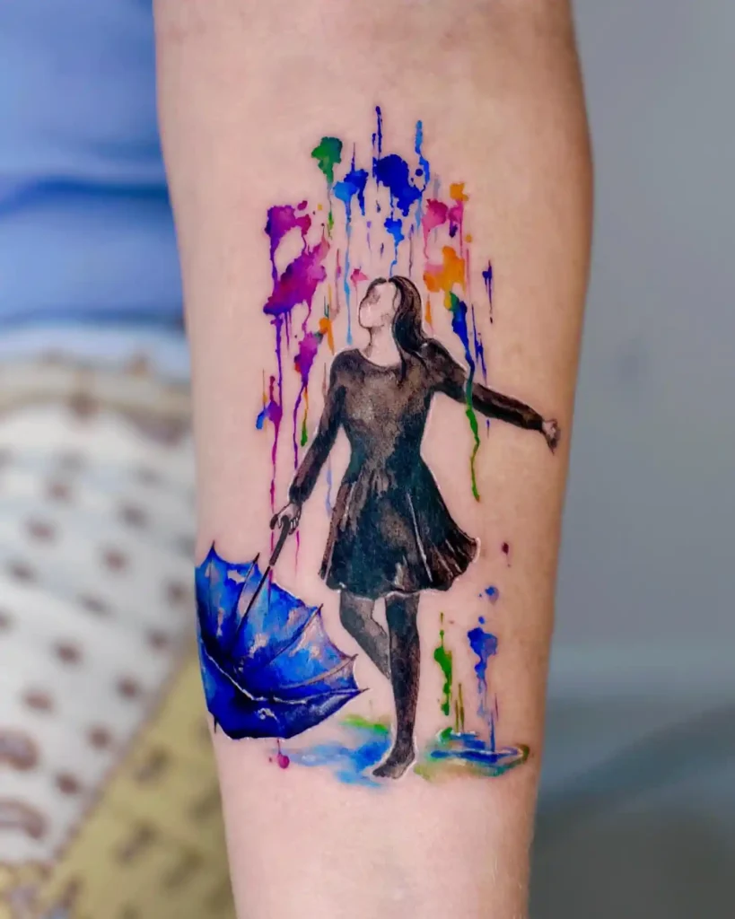 Watercolor Rain and Girl on Forearm