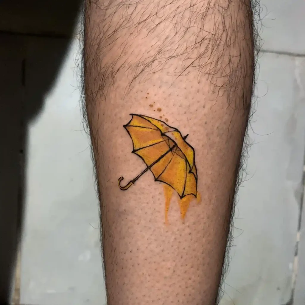 Watercolor Yellow Umbrella on Calf