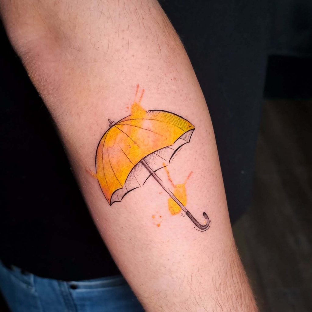 Watercolor Yellow Umbrella on Forearm