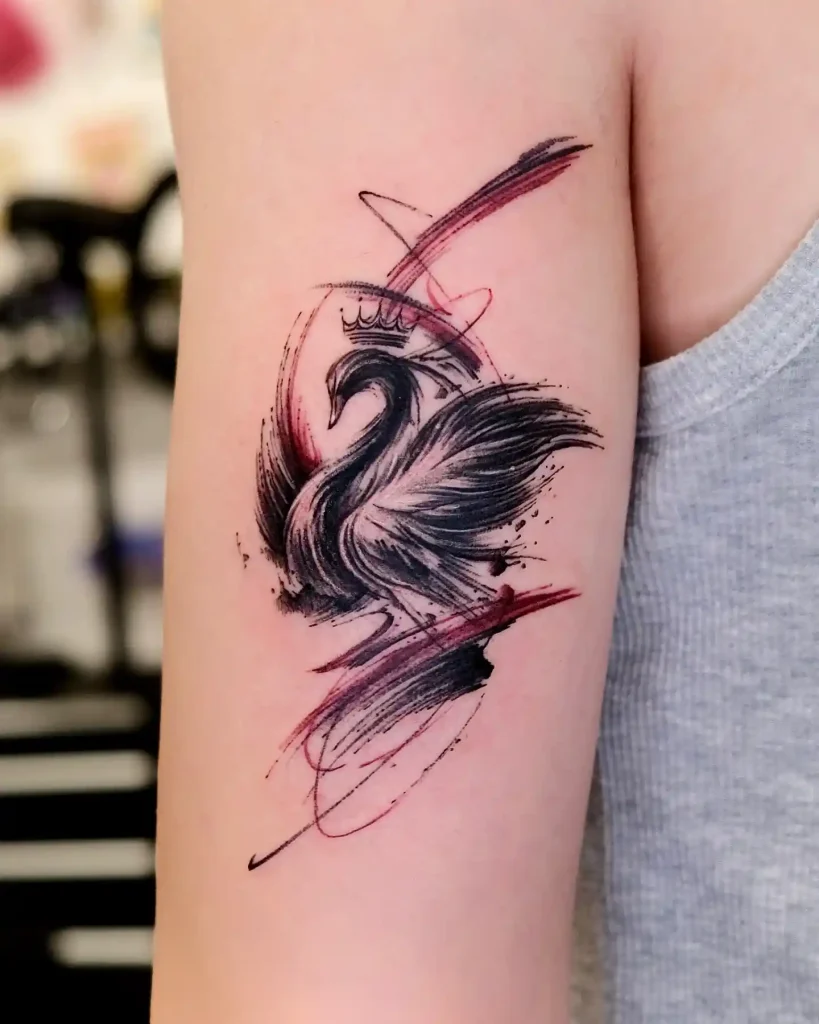 Abstract Brushstroke Swan with Crown on Upper Arm