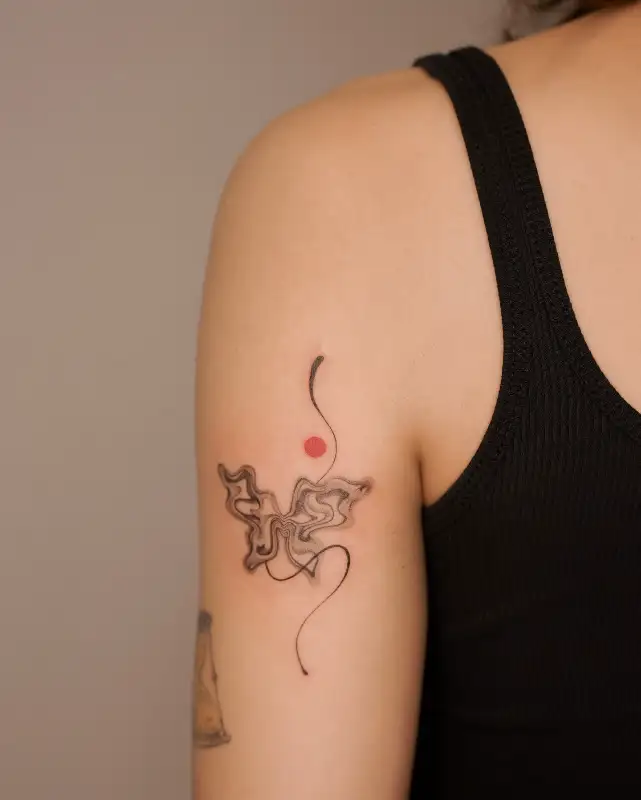 Abstract Line Butterfly with Red Accent