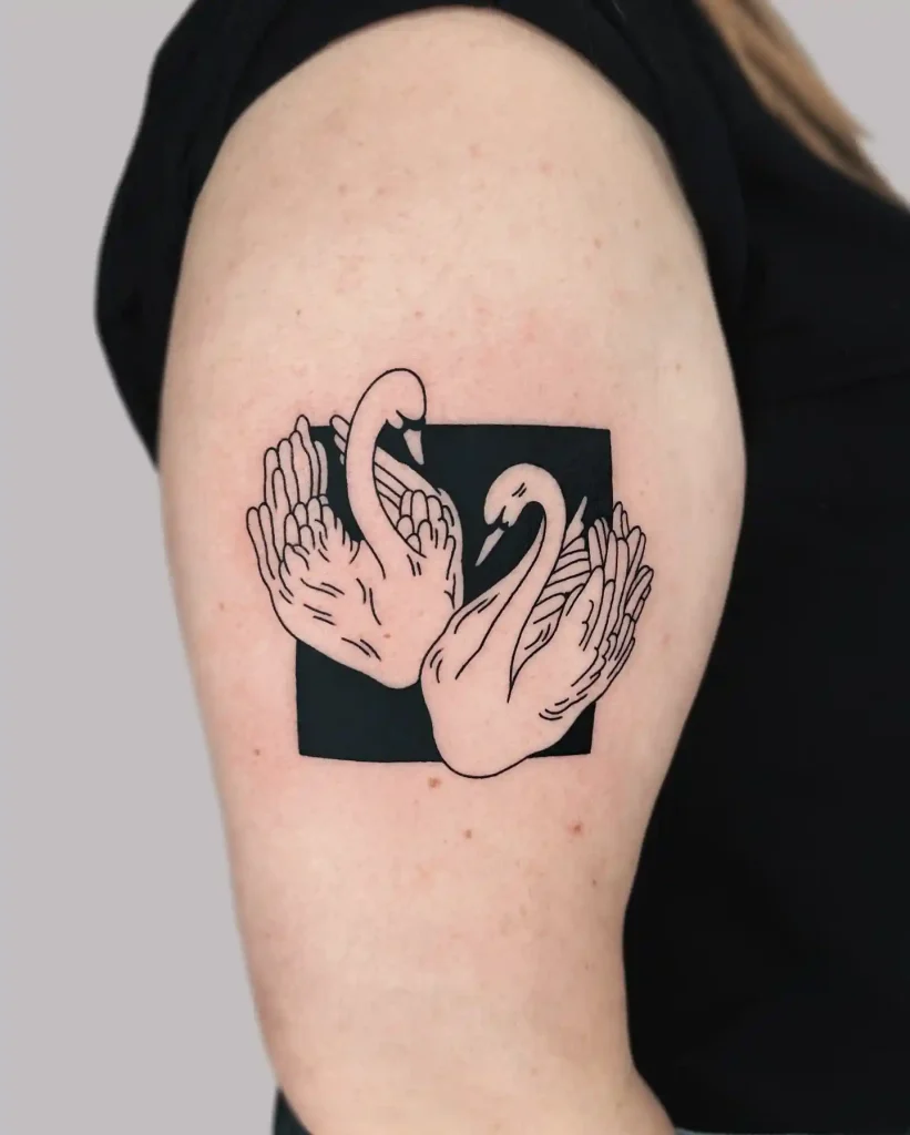 Abstract Swans on Black Square on Arm