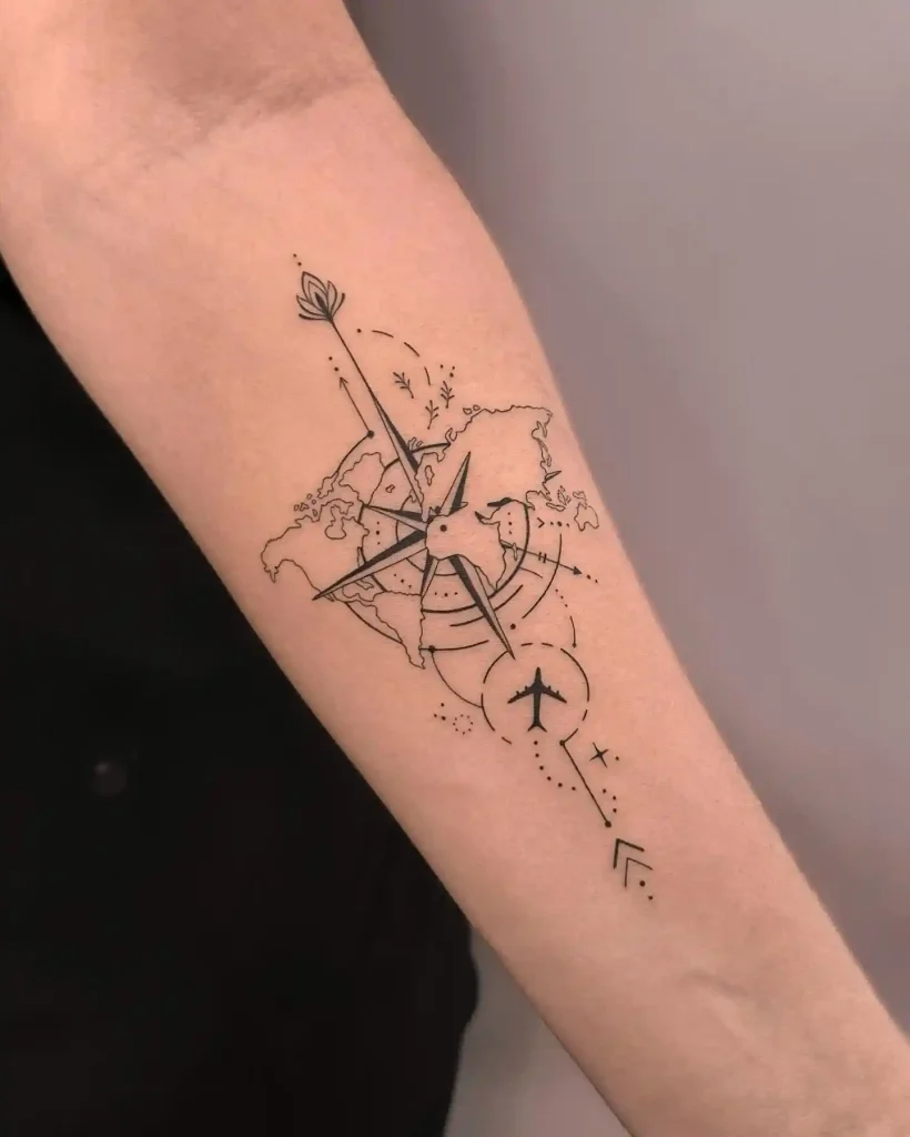 Arrow Compass and Airplane on Forearm