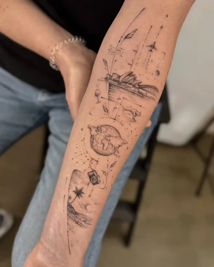 Australian Travel Collage on Inner Forearm