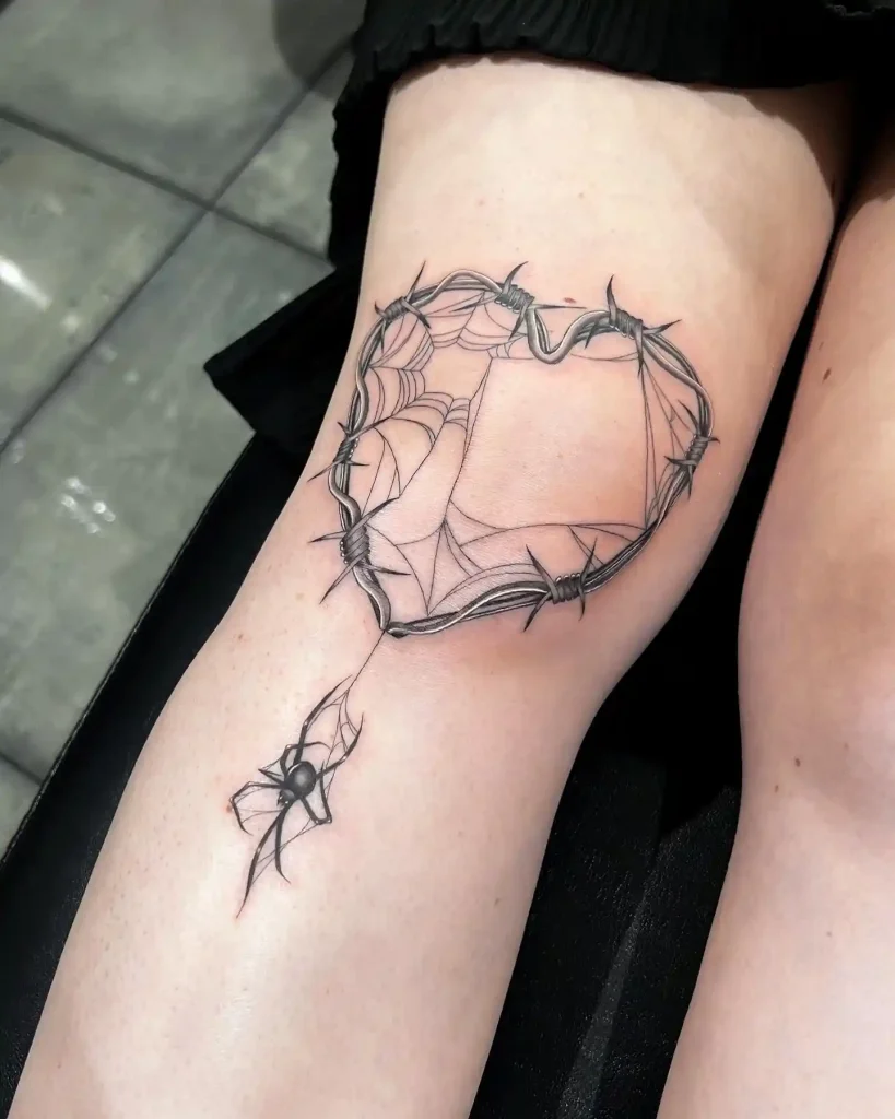 Barbed Wire Heart Web on Knee