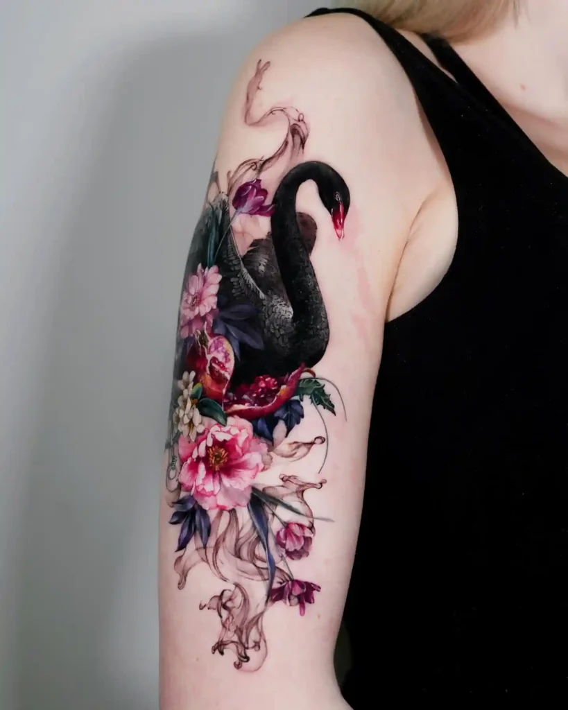 Black Swan and Pomegranate on Upper Arm