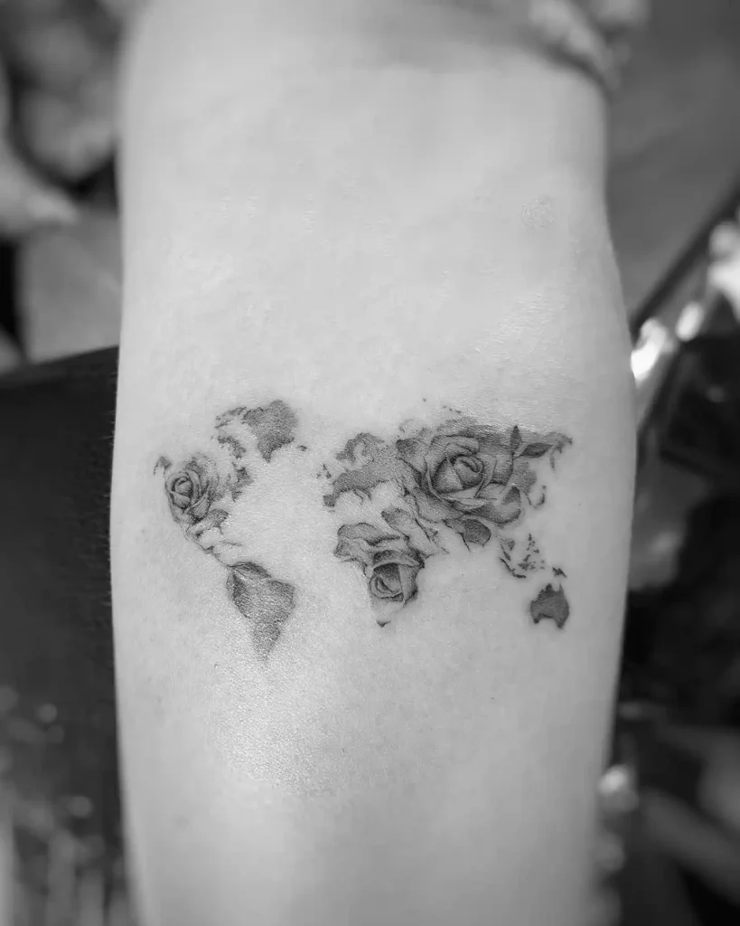 Black and Grey Rose Map on Inner Forearm