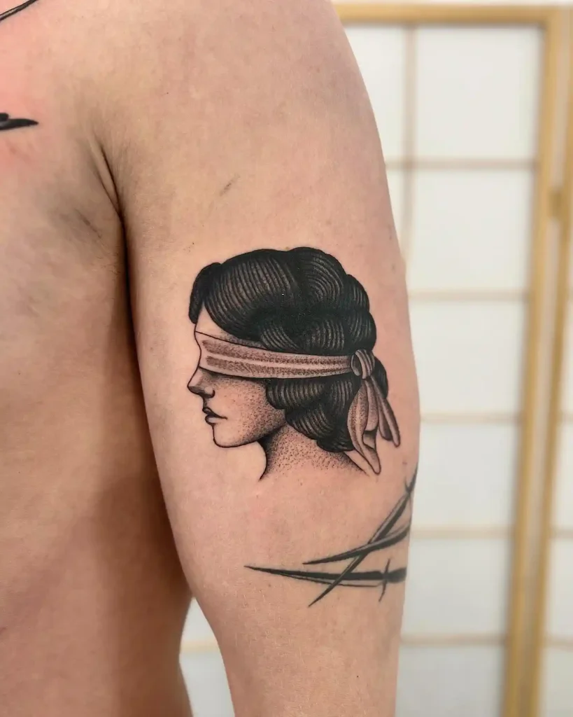Blindfolded Woman Portrait on Upper Arm