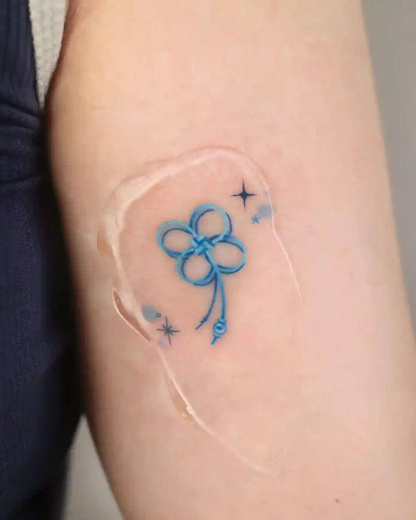 Blue Mizuhiki Knot on Arm