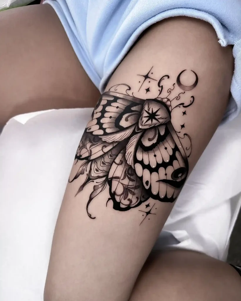 Celestial Moth with Stars on Thigh