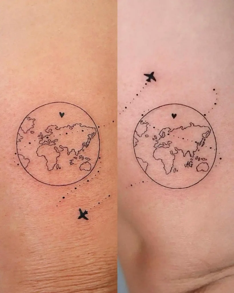 Circular World Map and Plane on Wrists