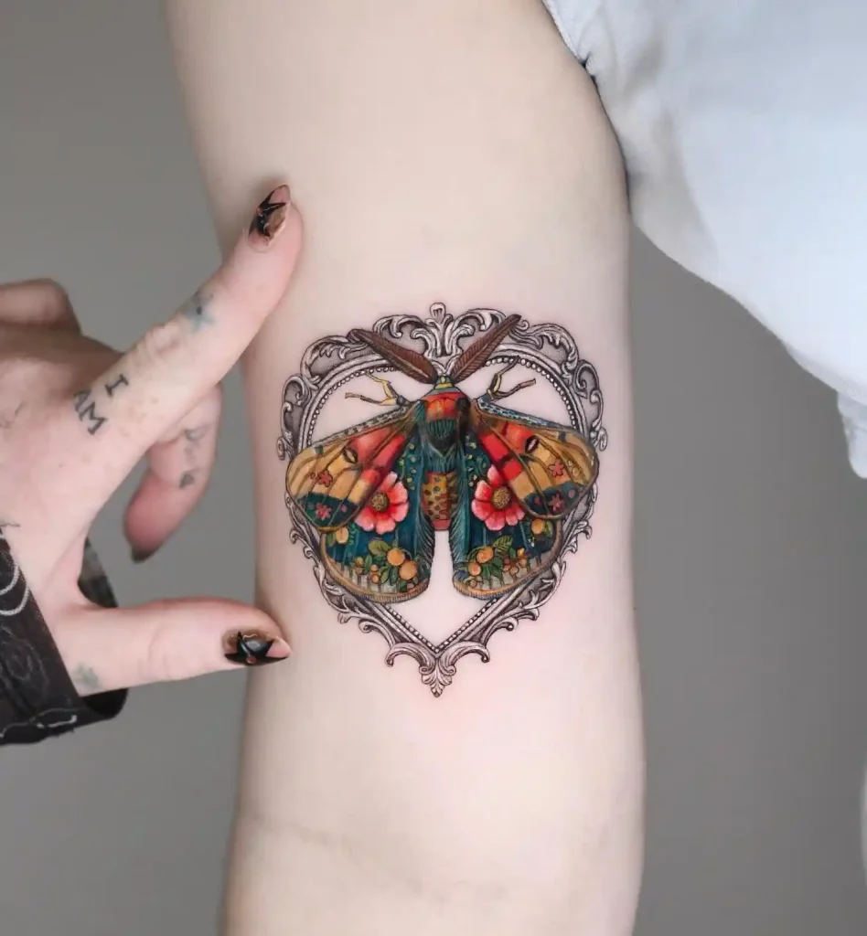 Colorful Moth in Frame on Inner Arm