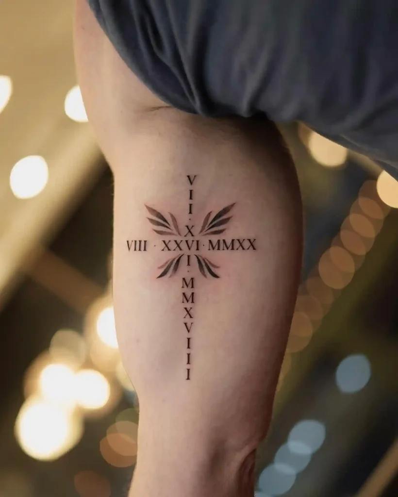 Cross Shaped Date on Bicep