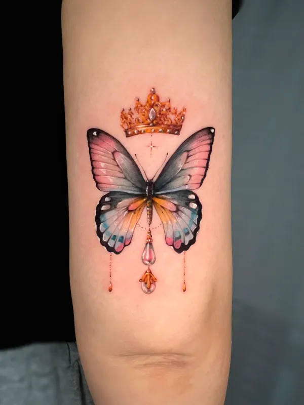 Crowned Butterfly Jewel Tattoo