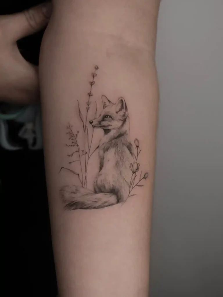 Delicate Sketch Style Fox on Forearm