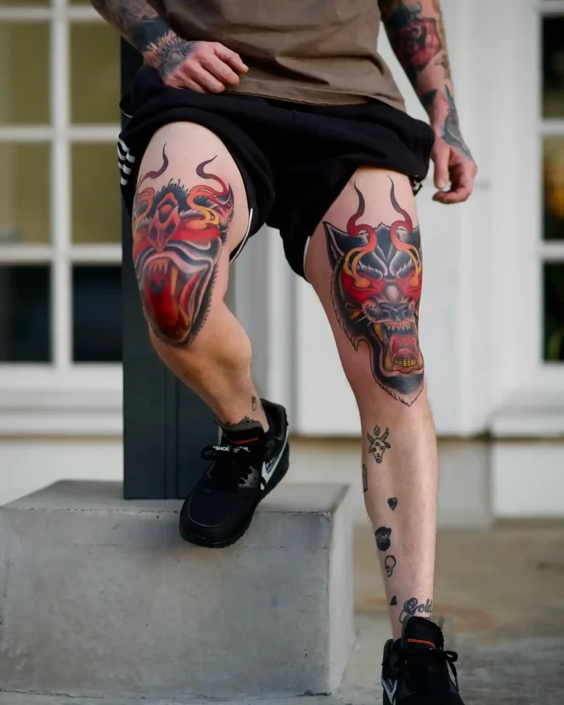 Dual Demon Faces on Knees
