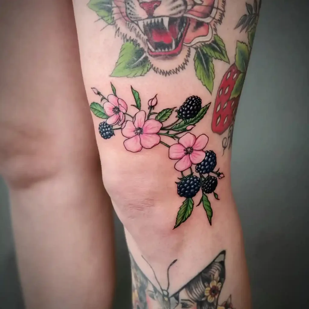 Floral Berry Branch on Inner Knee