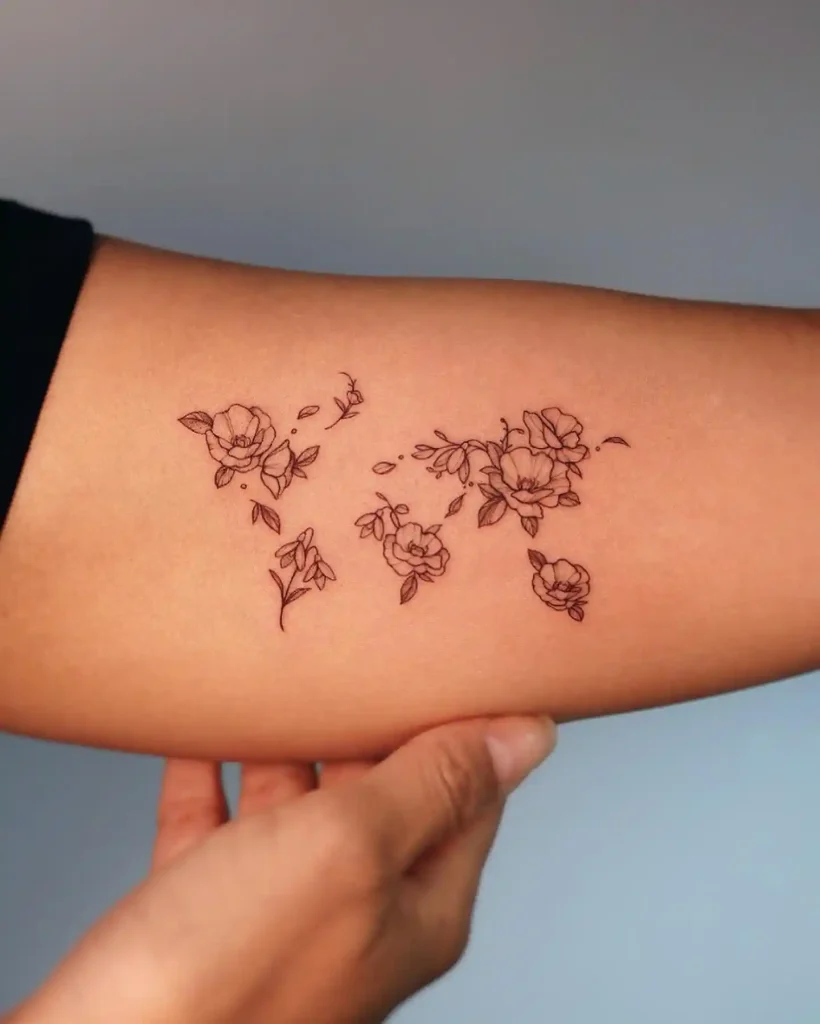 Floral Bouquet World Map on Inner Arm