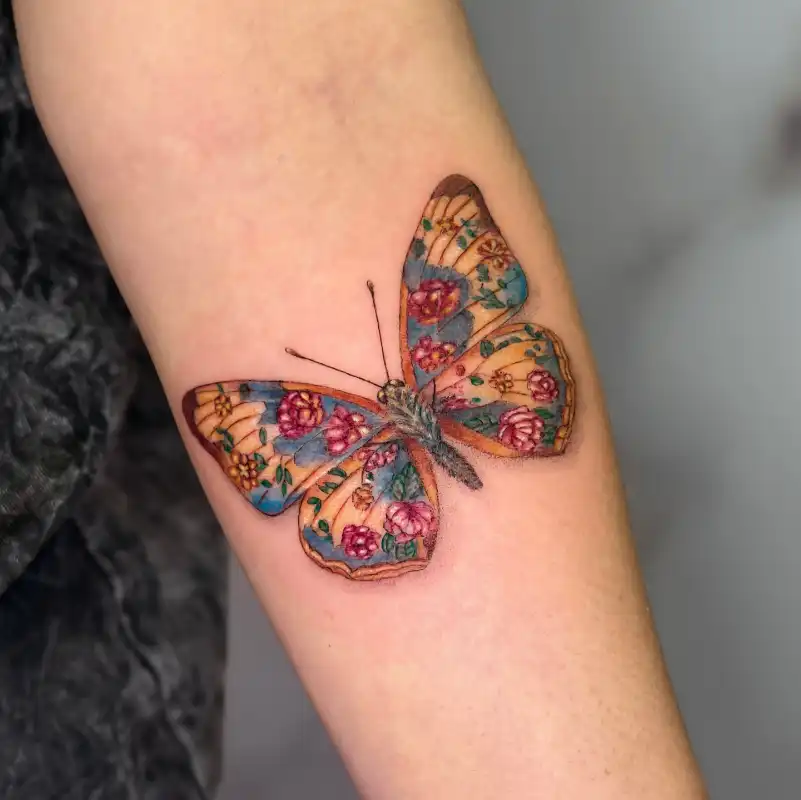 Floral Pattern Butterfly Color Tattoo