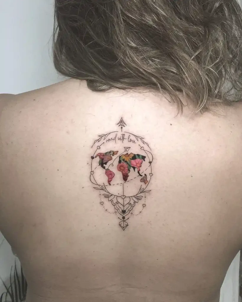 Floral World Map with Mantra on Upper Back