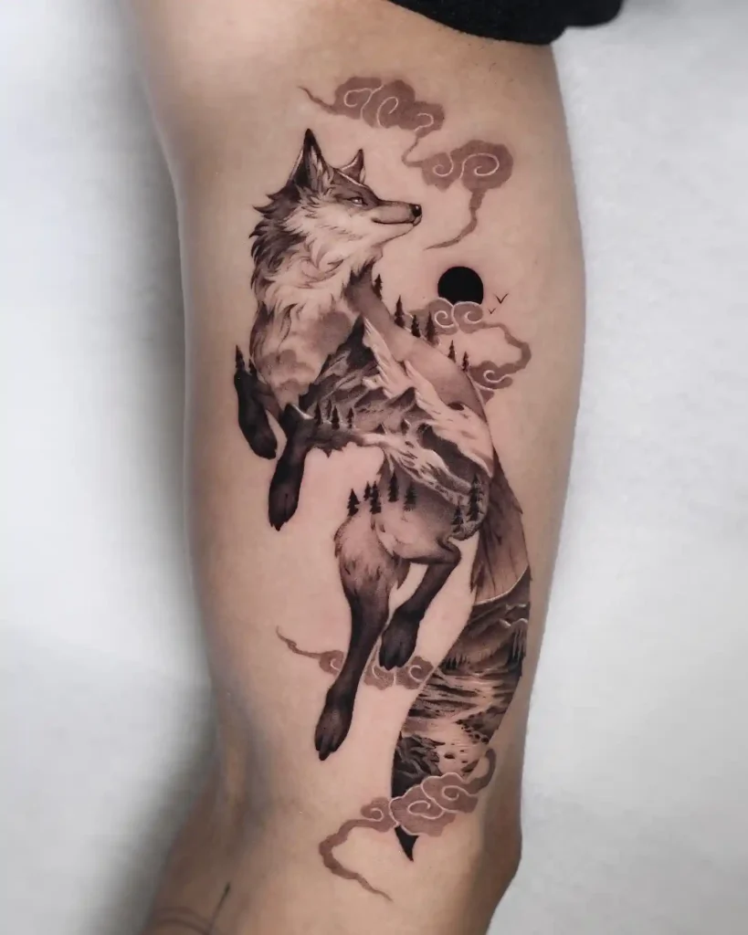 Fox Leaping Through Mountain Clouds on Calf