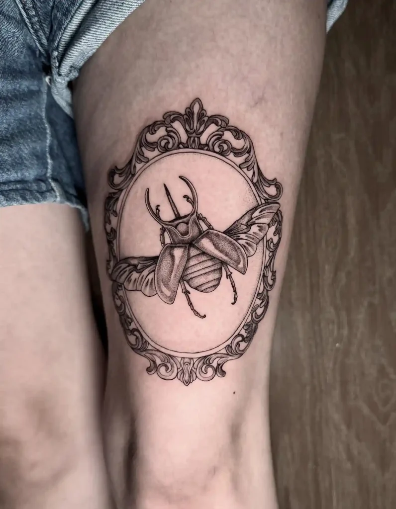 Framed Specimen Beetle on Thigh