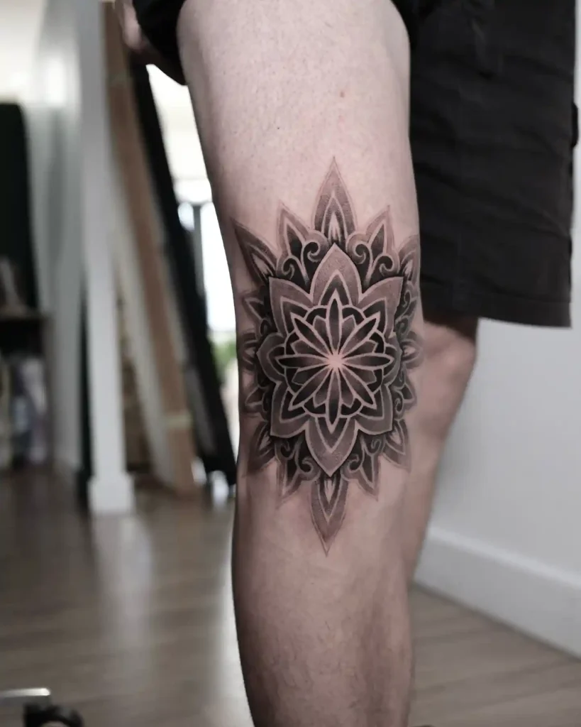 Geometric Mandala Pattern Tattoo on Knee