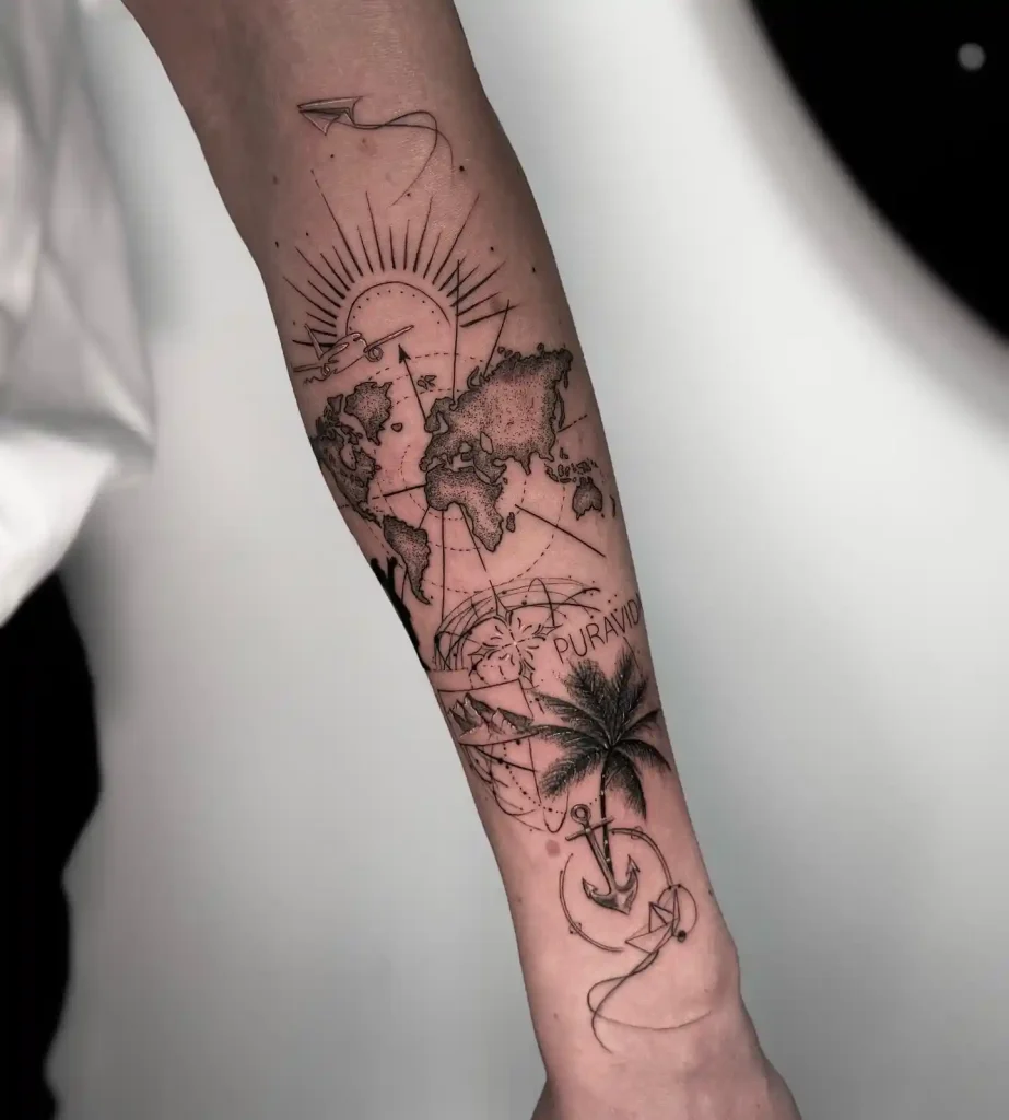 Geometric Travel and Compass on Forearm