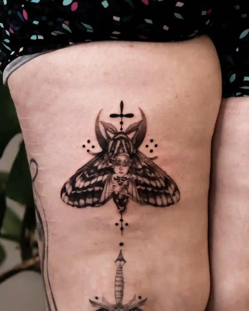 Gothic Figure Moth on Thigh
